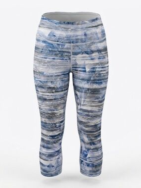 EVCR Women's Blue Gray Abstract Striped Athletic Cropped Leggings Size L
